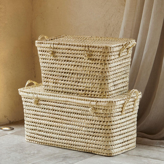 Homemaison Malle de rangement feuille de palmier - Coffre de rangement feuille de palmmier - 20 x 40 x 20 cm - Artisanat Marocain - Couleur Naturel