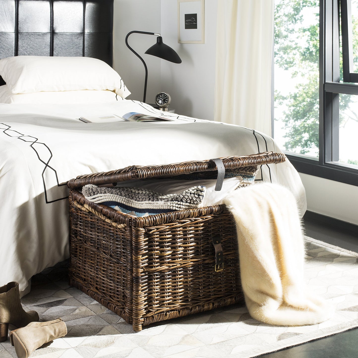 happimess HPM9001B Caden Malle de Rangement en Osier pour la Maison, la Chambre, Le Salon, Le Couloir, 76 cm, Brun