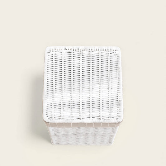 Panier Blanc en Osier<br>avec Couvercle