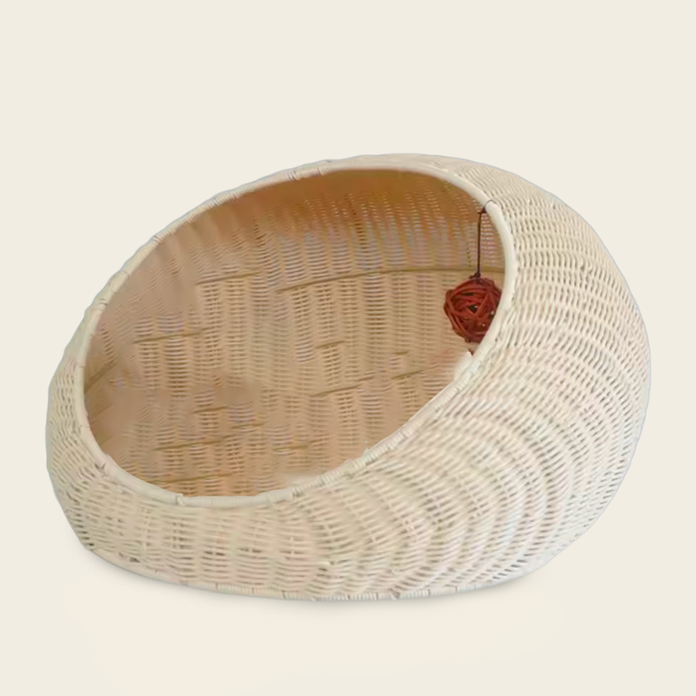 Panier pour Chat<br>en Osier Blanc