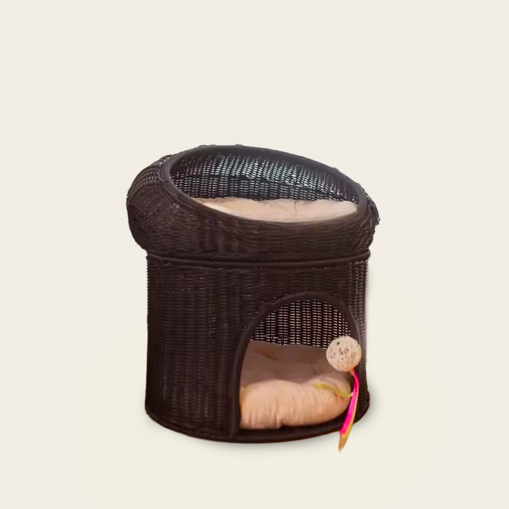 Panier Noir pour Chat<br>en Osier