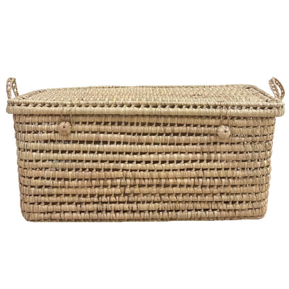 Homemaison Malle de rangement feuille de palmier - Coffre de rangement feuille de palmmier - 20 x 40 x 20 cm - Artisanat Marocain - Couleur Naturel