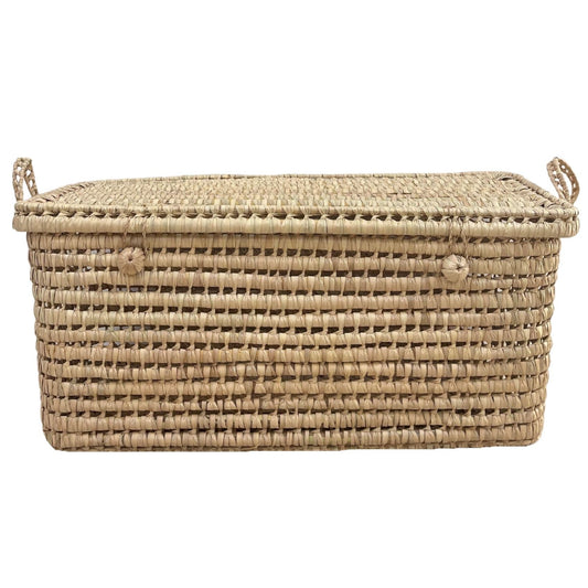 Homemaison Malle de rangement feuille de palmier - Coffre de rangement feuille de palmmier - 20 x 40 x 20 cm - Artisanat Marocain - Couleur Naturel