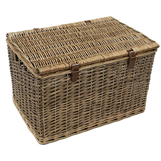 JVL Handmade : Panier en osier avec sangles en simili cuir, taille XL