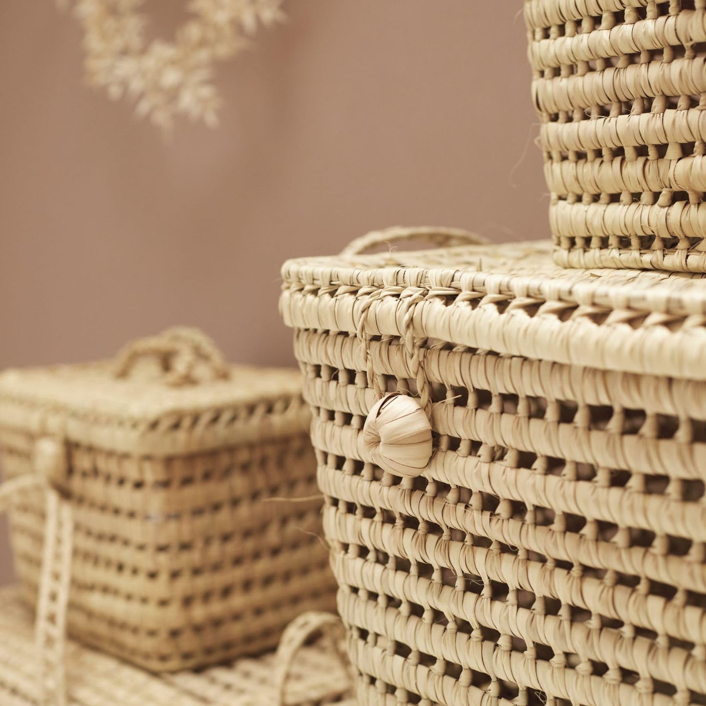 Homemaison Malle de rangement feuille de palmier - Coffre de rangement feuille de palmmier - 20 x 40 x 20 cm - Artisanat Marocain - Couleur Naturel