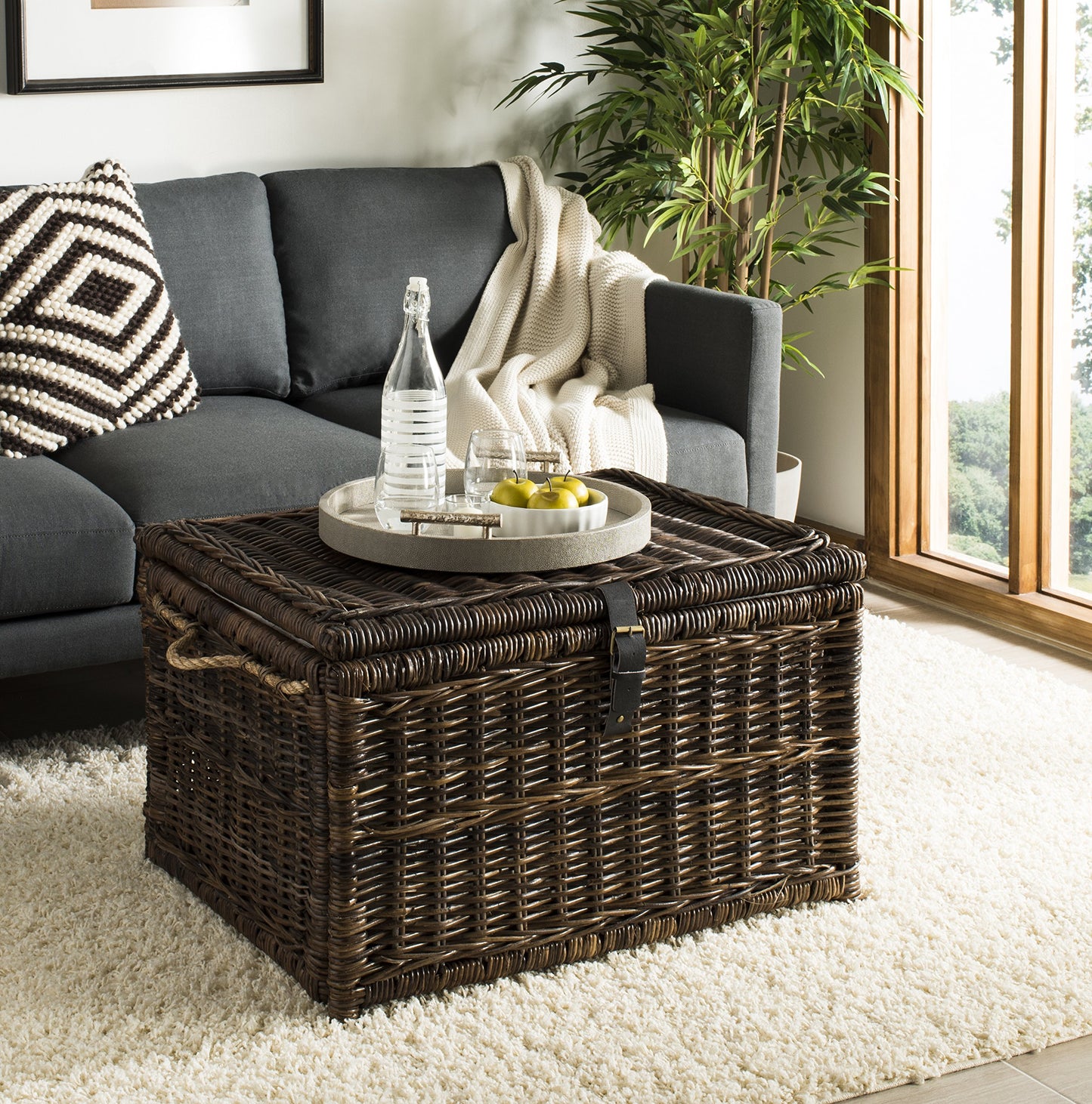 happimess HPM9001B Caden Malle de Rangement en Osier pour la Maison, la Chambre, Le Salon, Le Couloir, 76 cm, Brun