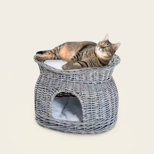 Panier Gris en Osier<br>pour Chat