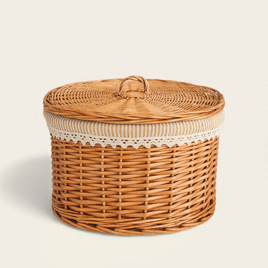 Ancien Panier en Osier<br>avec Couvercle