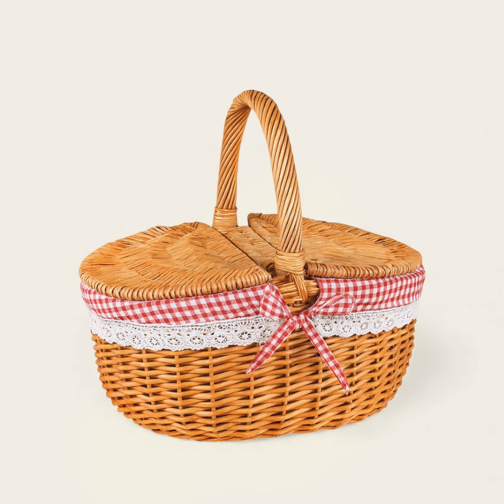 Ancien Panier en Osier<br>à deux Couvercles