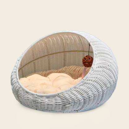 Panier pour Chat<br>en Osier Blanc