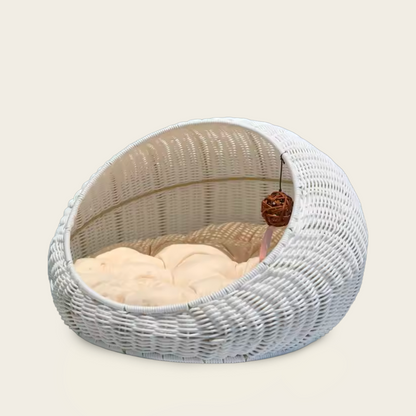 Panier pour Chat<br>en Osier Blanc