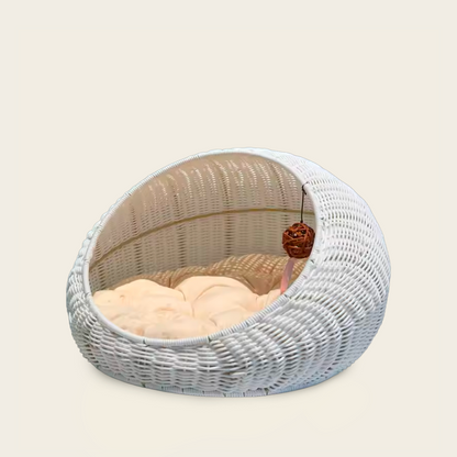 Panier pour Chat<br>en Osier Blanc