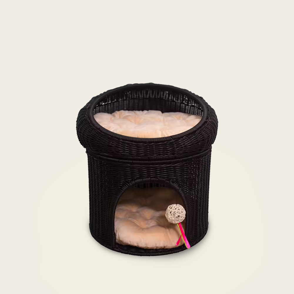 Panier Noir pour Chat<br>en Osier