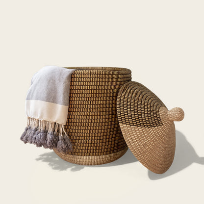 Panier en Osier Africain<br>avec Couvercle