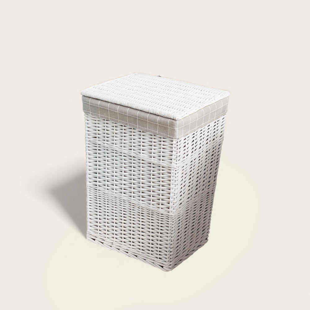 Panier Blanc en Osier<br>avec Couvercle