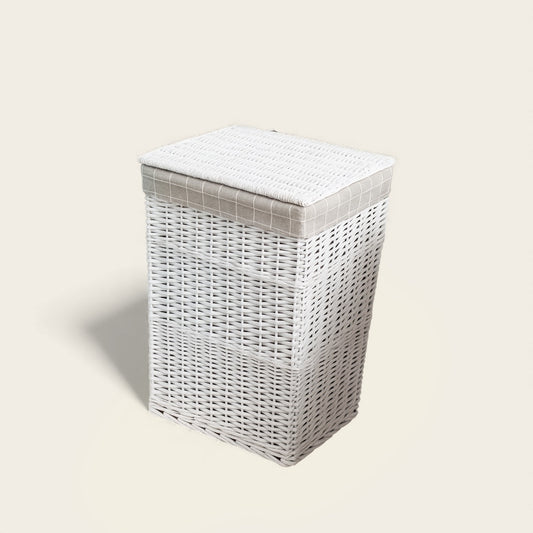 Panier Blanc en Osier<br>avec Couvercle