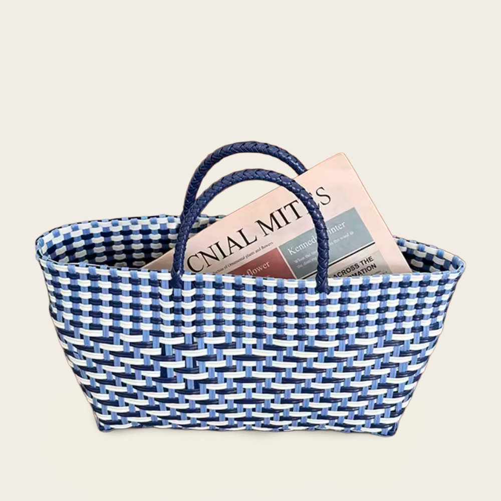 Panier de Course<br>en Osier Bleu