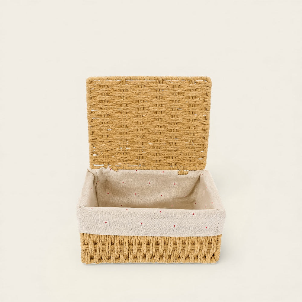 Panier Carré Tressé en Osier<br>avec Couvercle