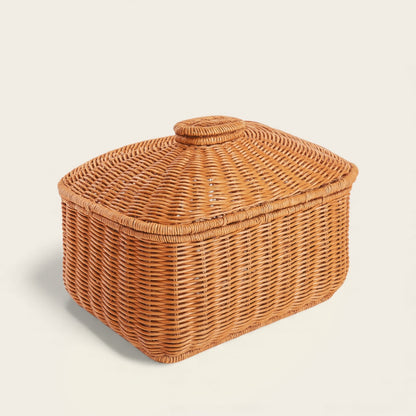 Panier Carré en Osier<br>avec Couvercle