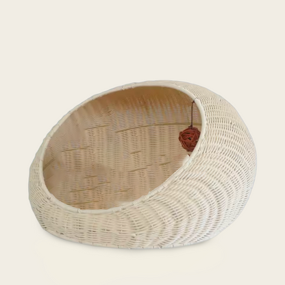 Panier pour Chat<br>en Osier Blanc