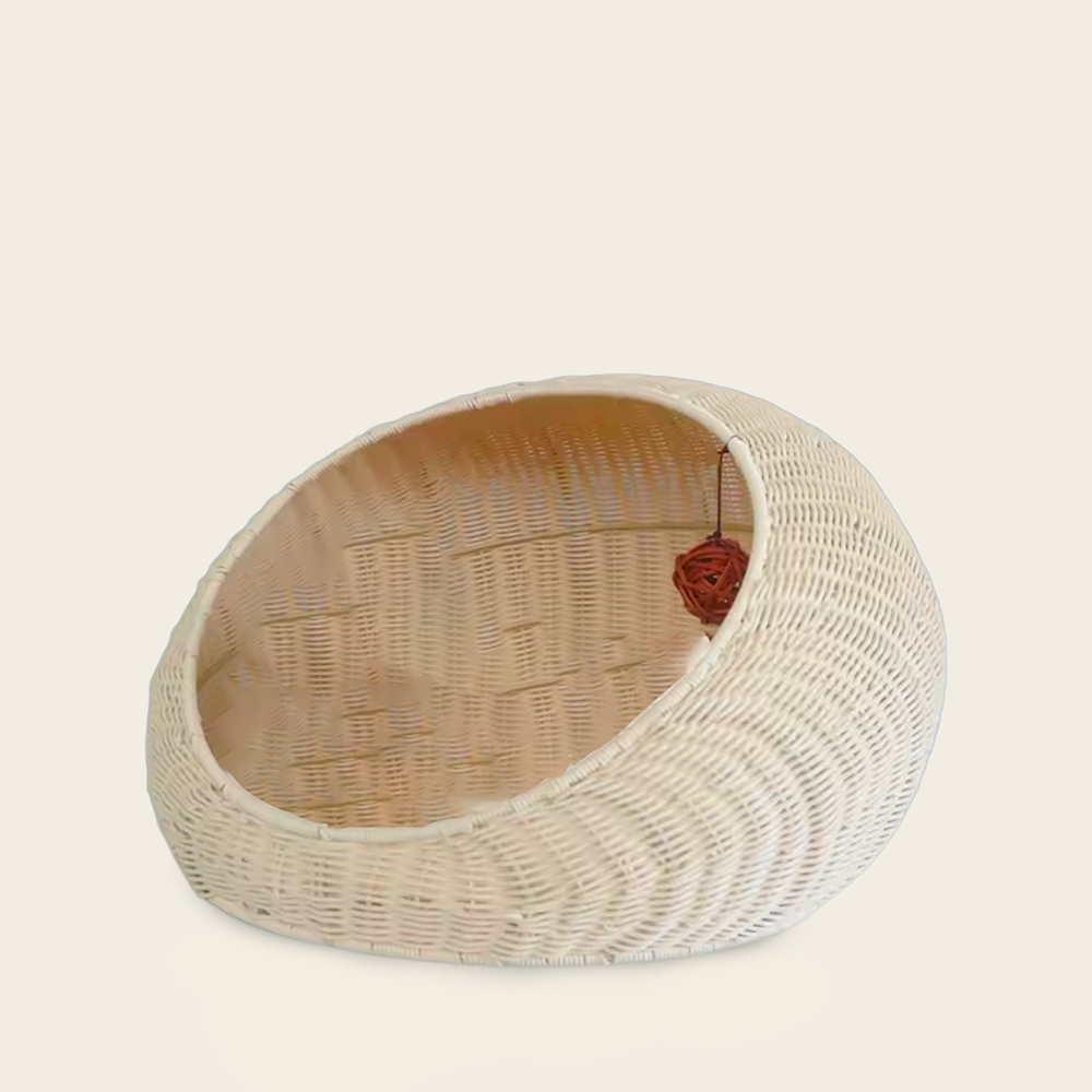 Panier pour Chat<br>en Osier Blanc