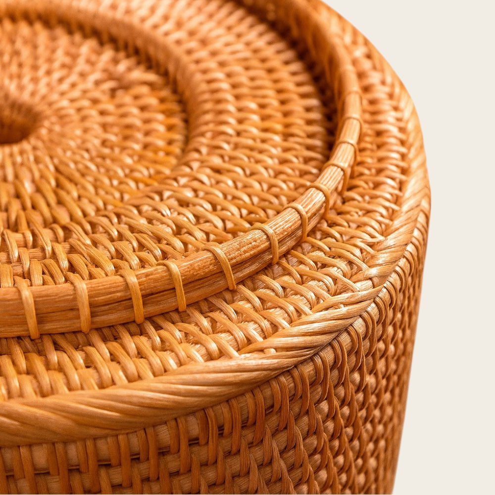 Panier en Osier avec Couvercle<br>de Style Indien